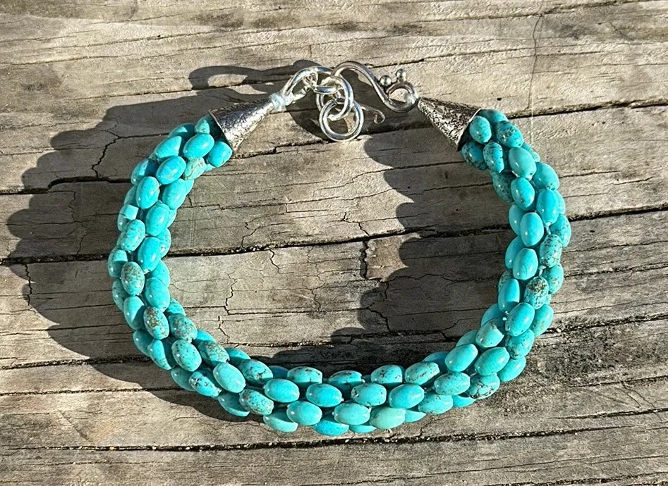 Crocheted turquoise bracelet