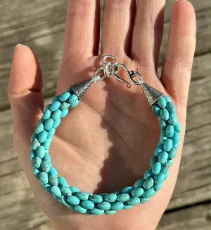 Crocheted turquoise bracelet