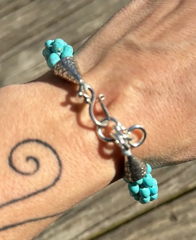 Crocheted turquoise bracelet