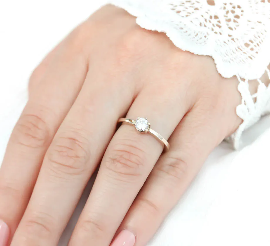 Dainty Solitaire  Engagement Ring Minimalist Design Six Prong Setting- Natalie