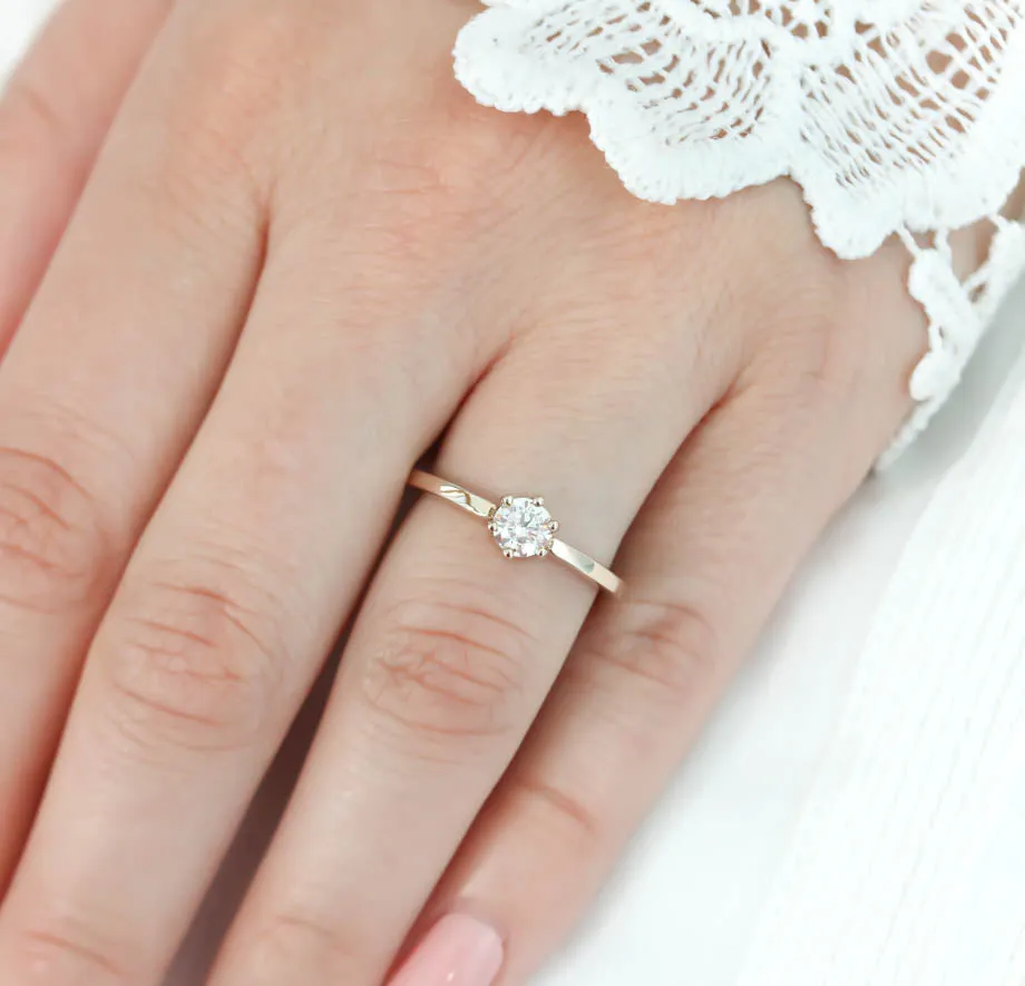 Dainty Solitaire  Engagement Ring Minimalist Design Six Prong Setting- Natalie
