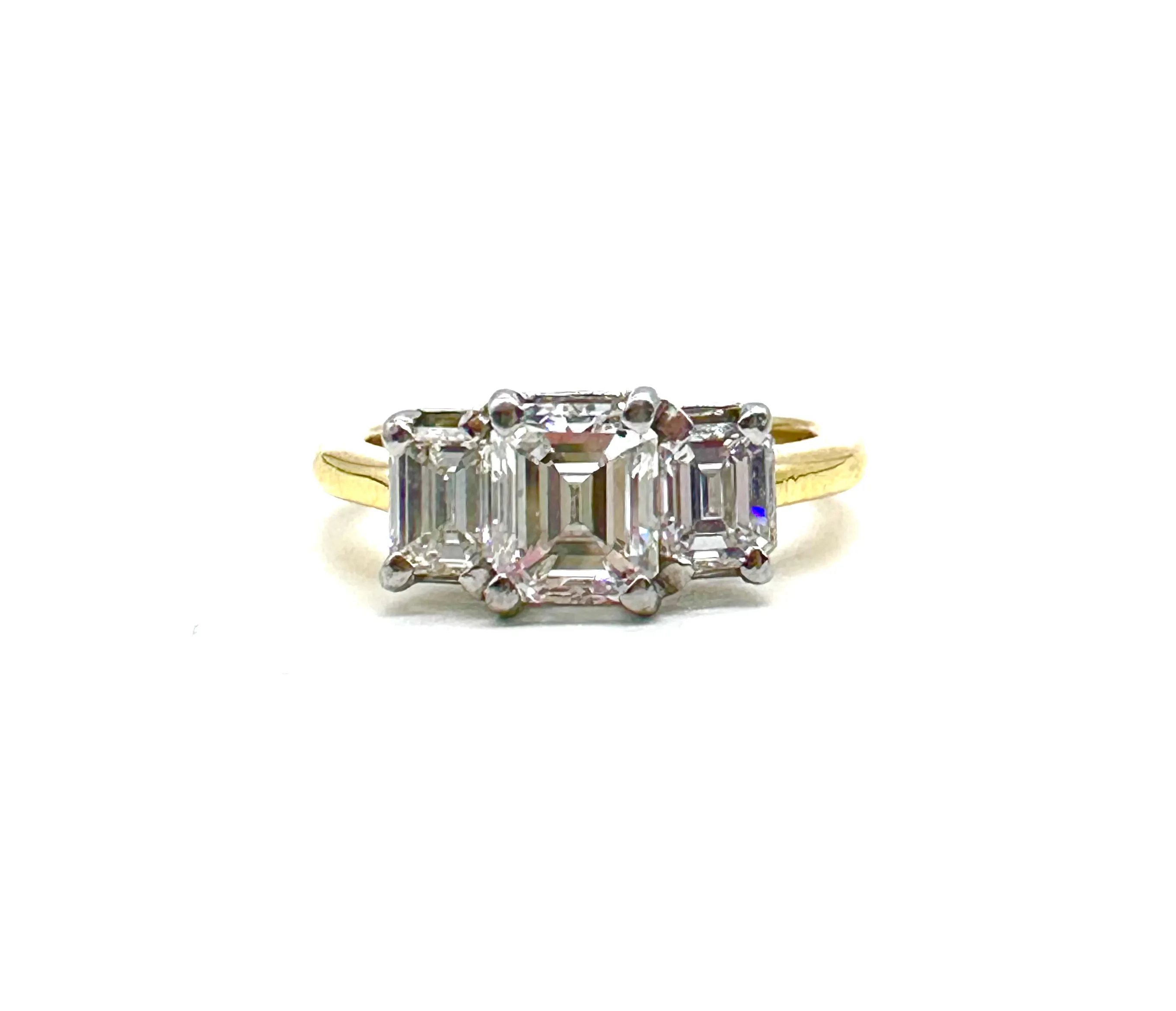 Emerald Cut Diamond Past Present & Future Ring