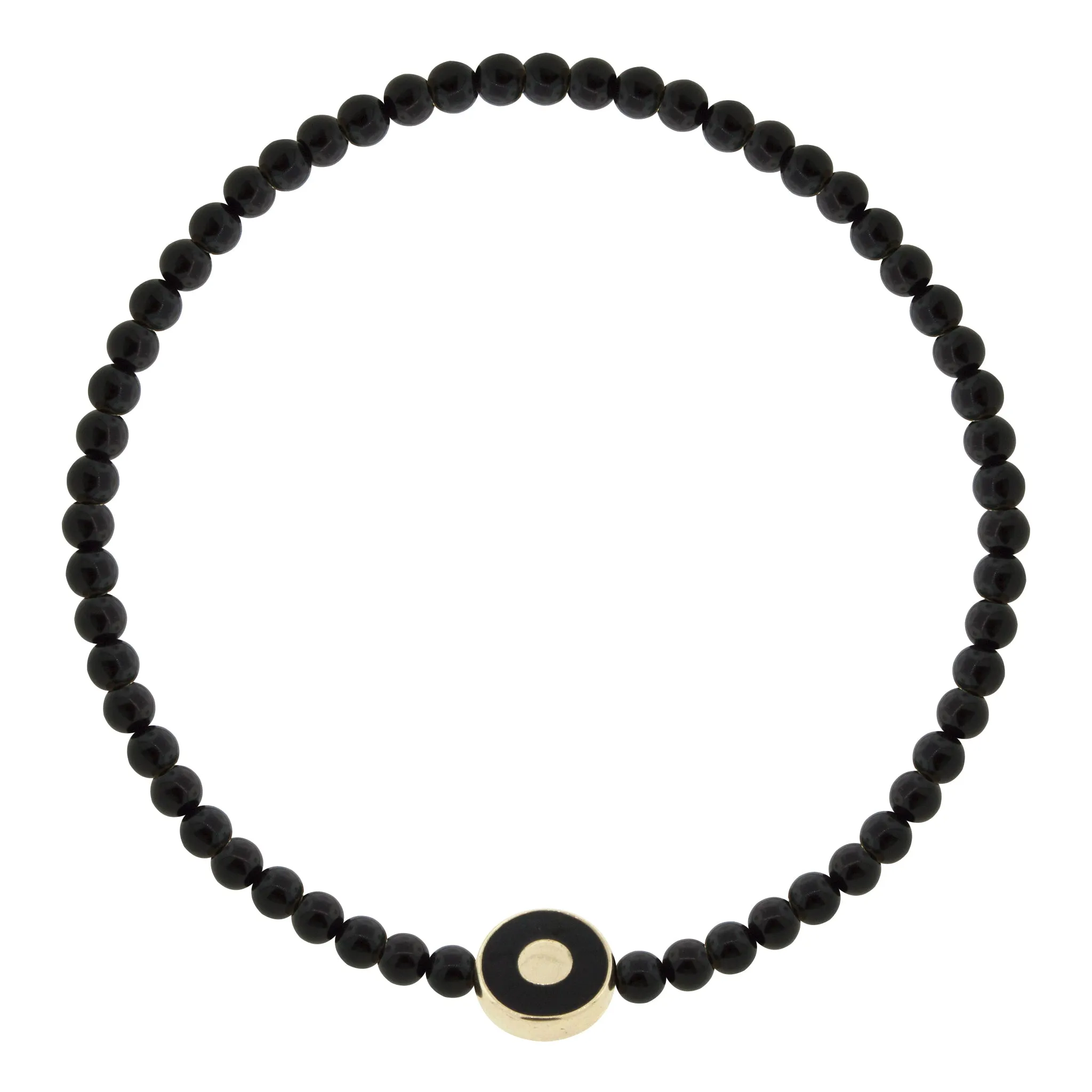 Enameled Gold Evil Eye Disk Onyx Beaded Bracelet