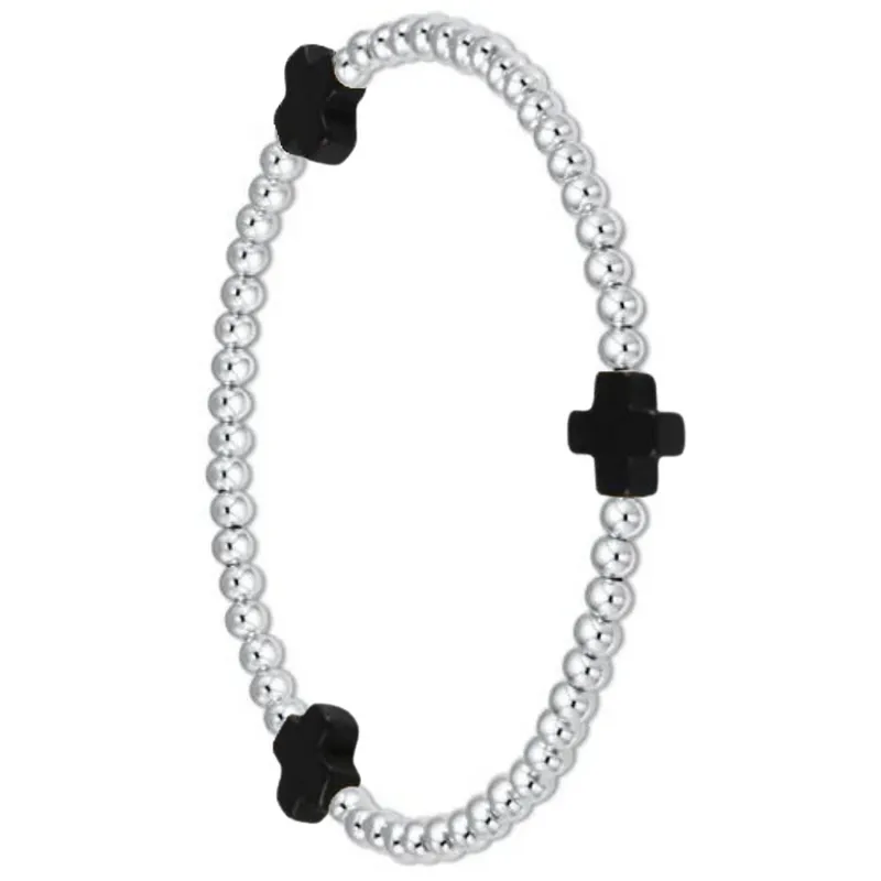 enewton Signature Cross Sterling 3mm Bead with Onyx Cross Bracelet