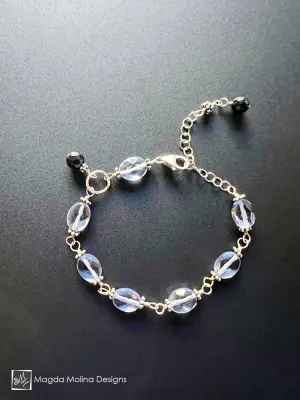 Faceted Blue Quartz And Black Onyx Bracelet