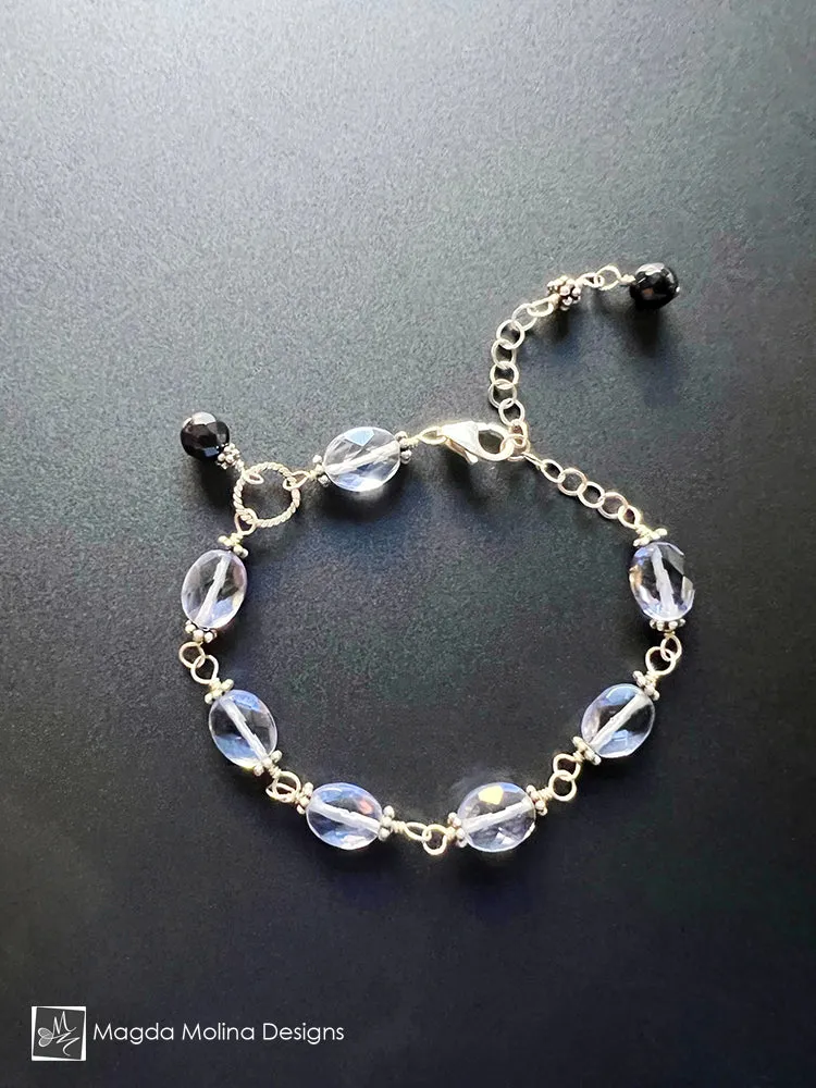 Faceted Blue Quartz And Black Onyx Bracelet