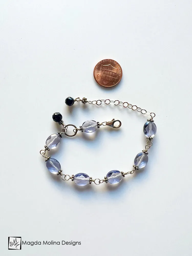 Faceted Blue Quartz And Black Onyx Bracelet