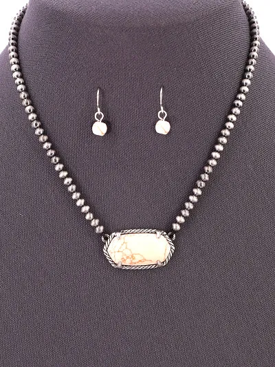 Fashion Western Ivory Navajo Necklace Set, Semi Pendant Pearl Turquoise Womens Necklace Set