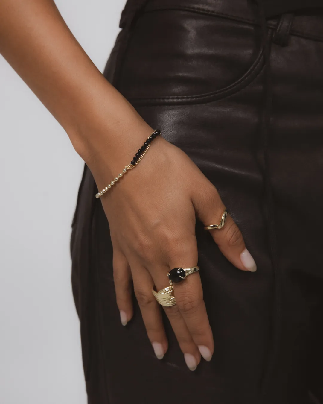 Fine Ball Chain Gemstone Bracelet - Onyx