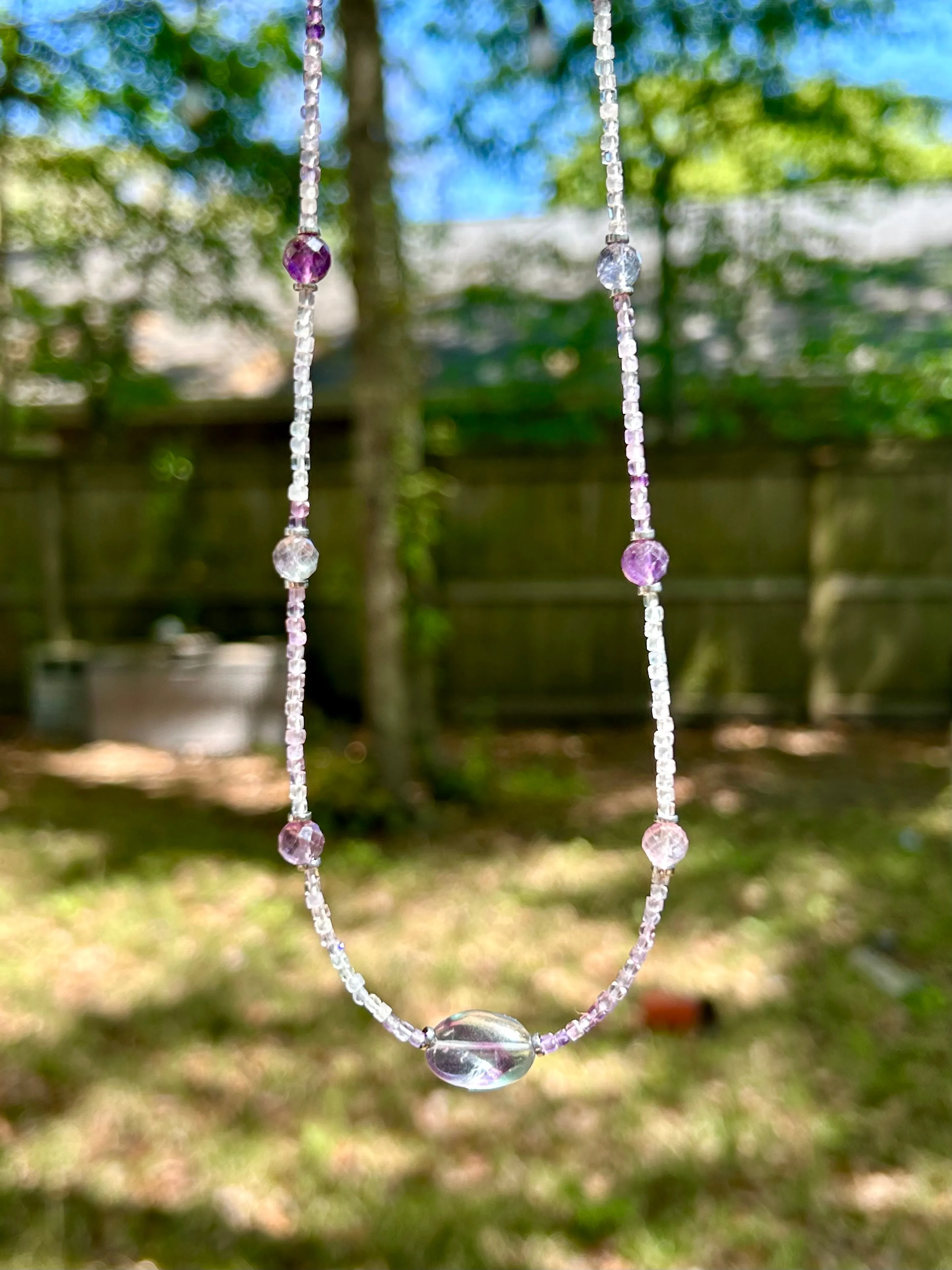 Fluorite Gemstone Sterling Silver Beaded Choker Necklace