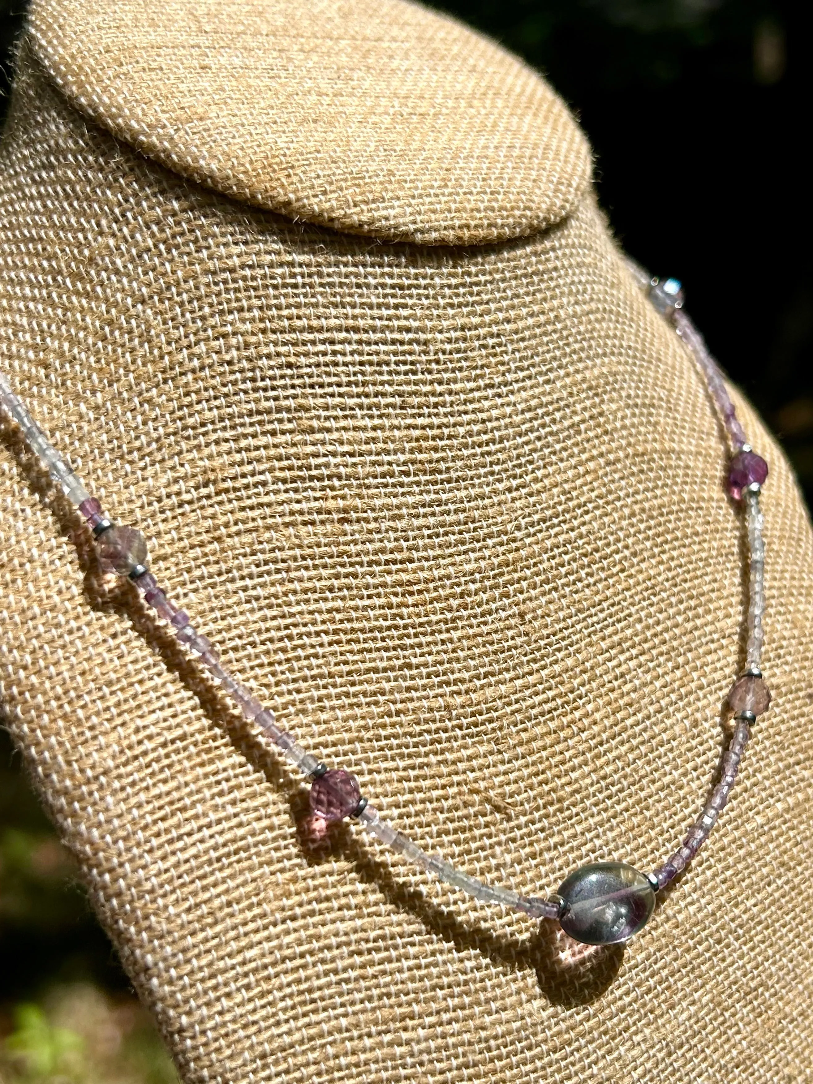 Fluorite Gemstone Sterling Silver Beaded Choker Necklace