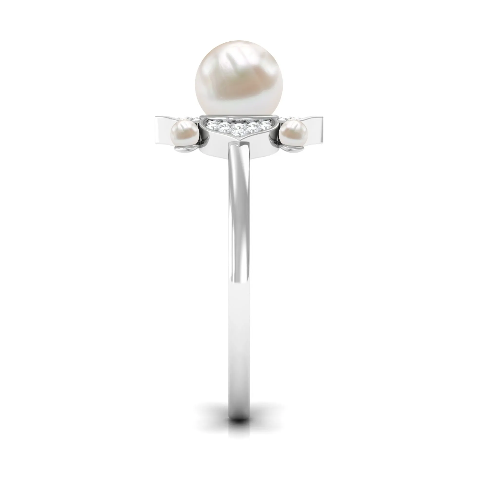 Freshwater Pearl Flower Engagement Ring with Diamond