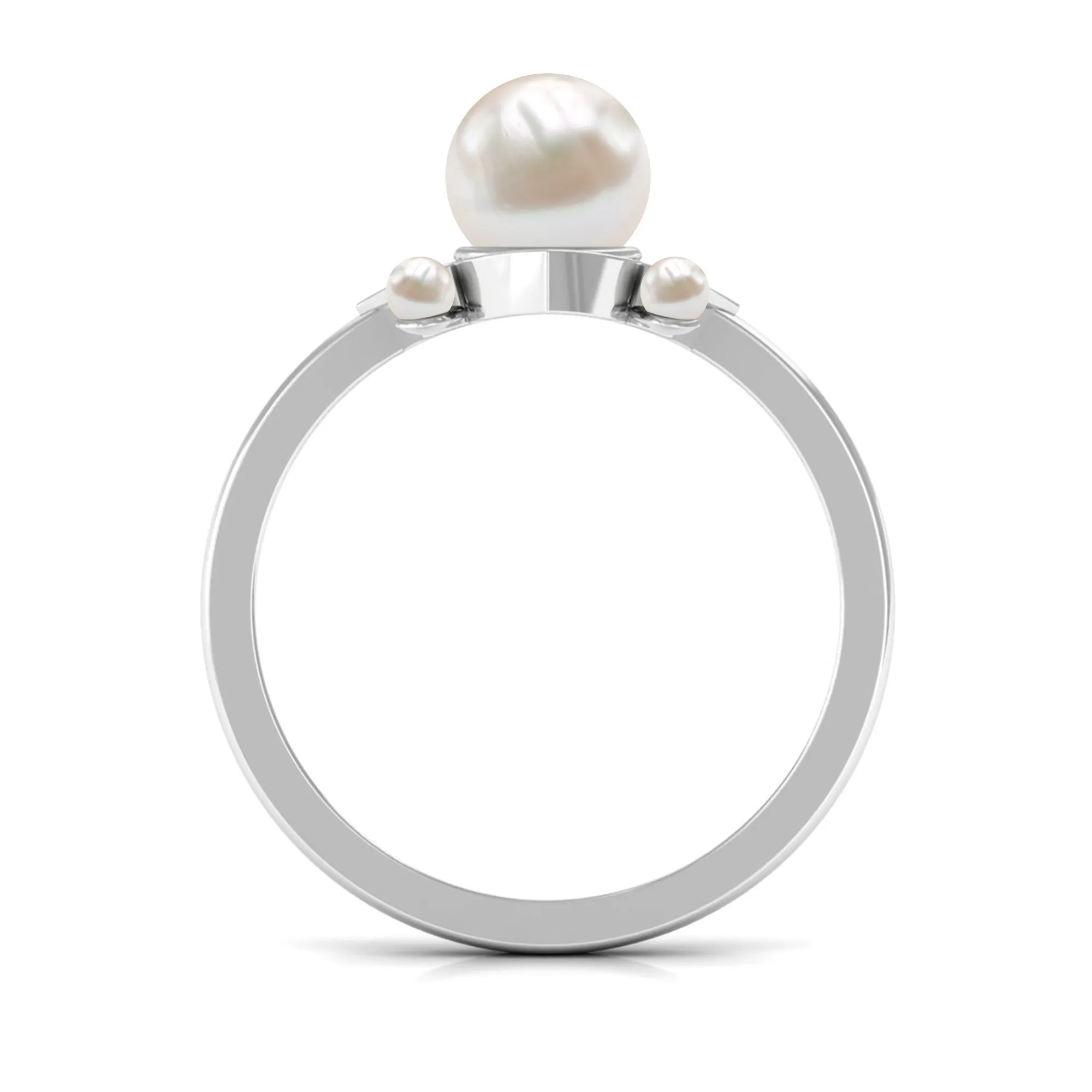 Freshwater Pearl Flower Engagement Ring with Diamond