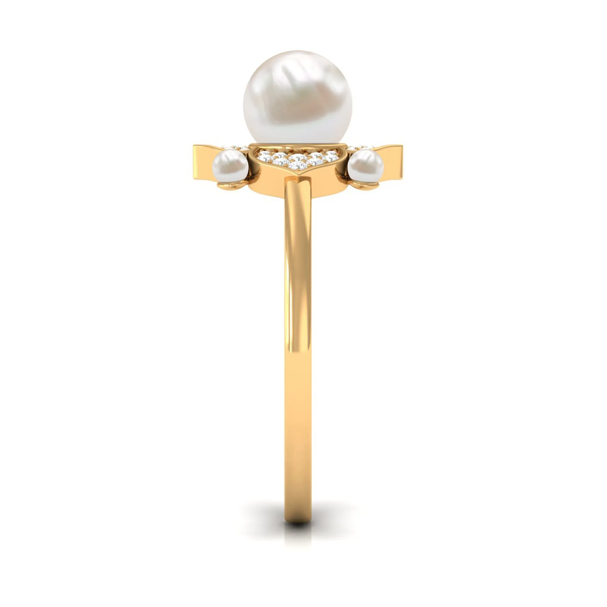 Freshwater Pearl Flower Engagement Ring with Diamond