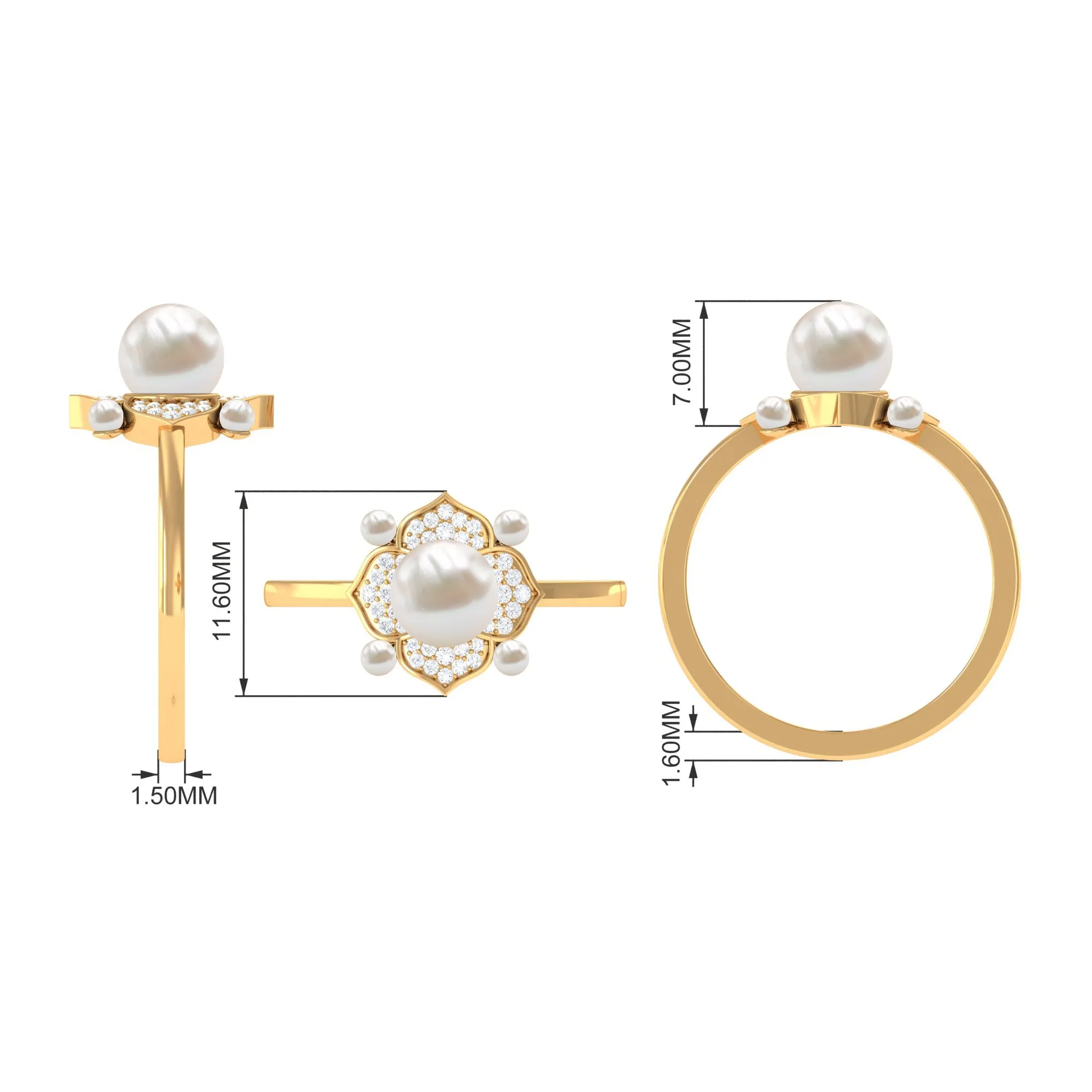 Freshwater Pearl Flower Engagement Ring with Diamond