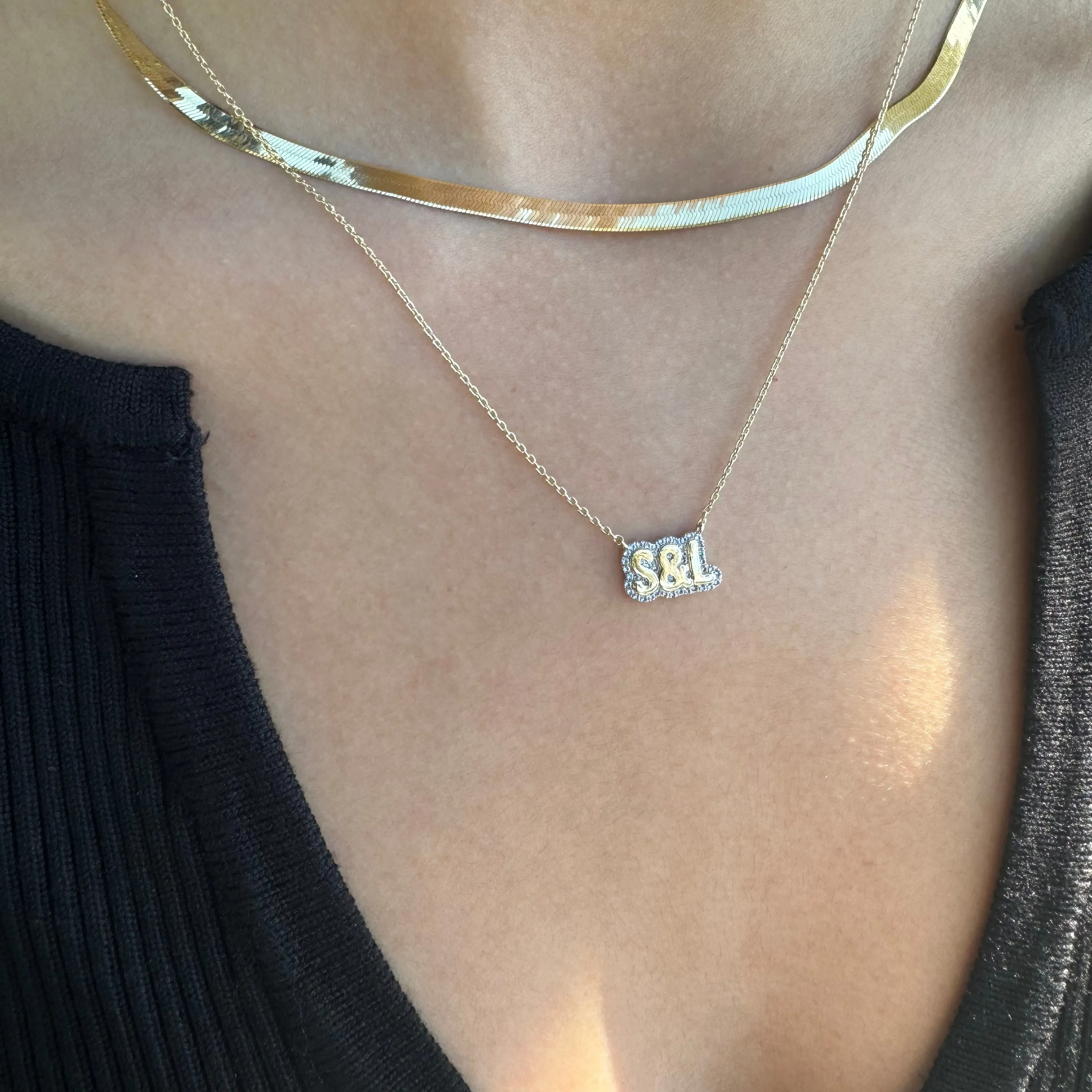Gemstone Outline Bubble Name Necklace