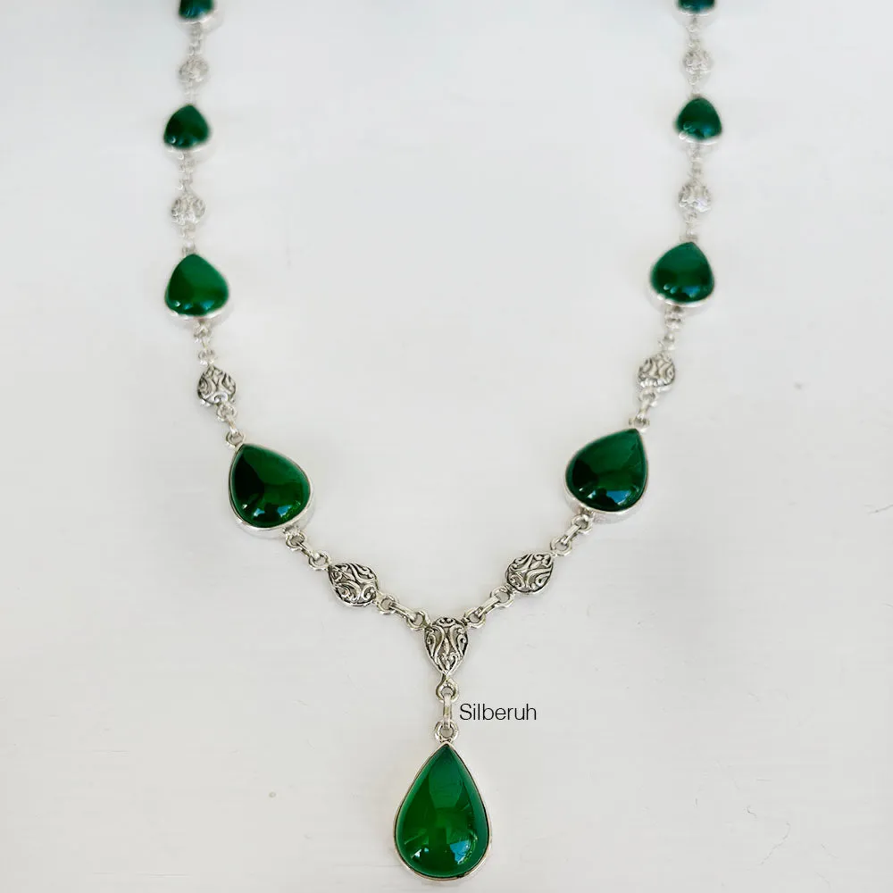 Green Onyx Filigree Silver Necklace