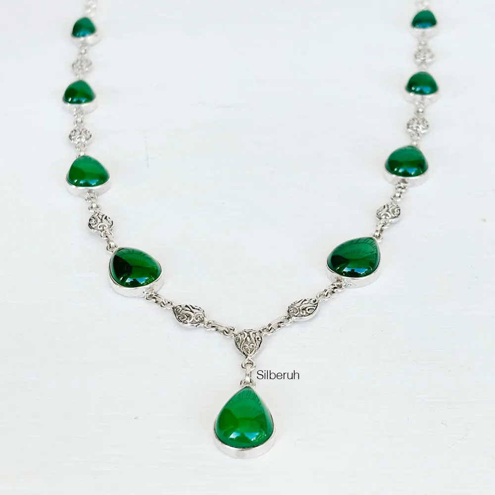 Green Onyx Filigree Silver Necklace