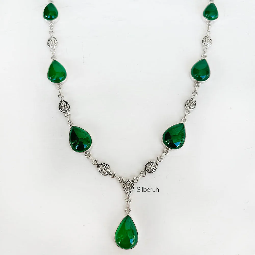 Green Onyx Filigree Silver Necklace