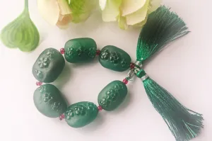 Green Onyx Matte Finish With Flower carved beads
