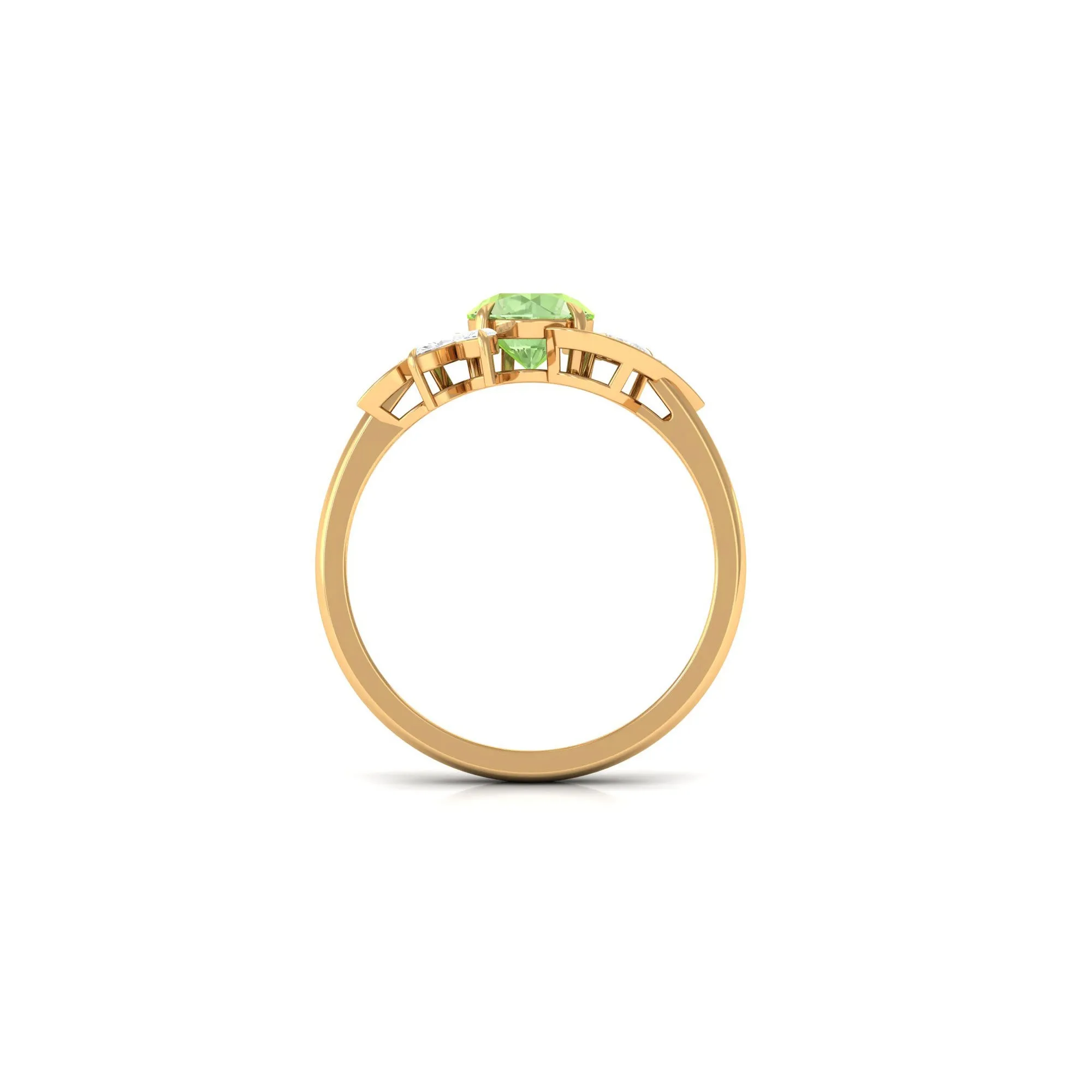 Green Sapphire Flower Engagement Ring with Diamond