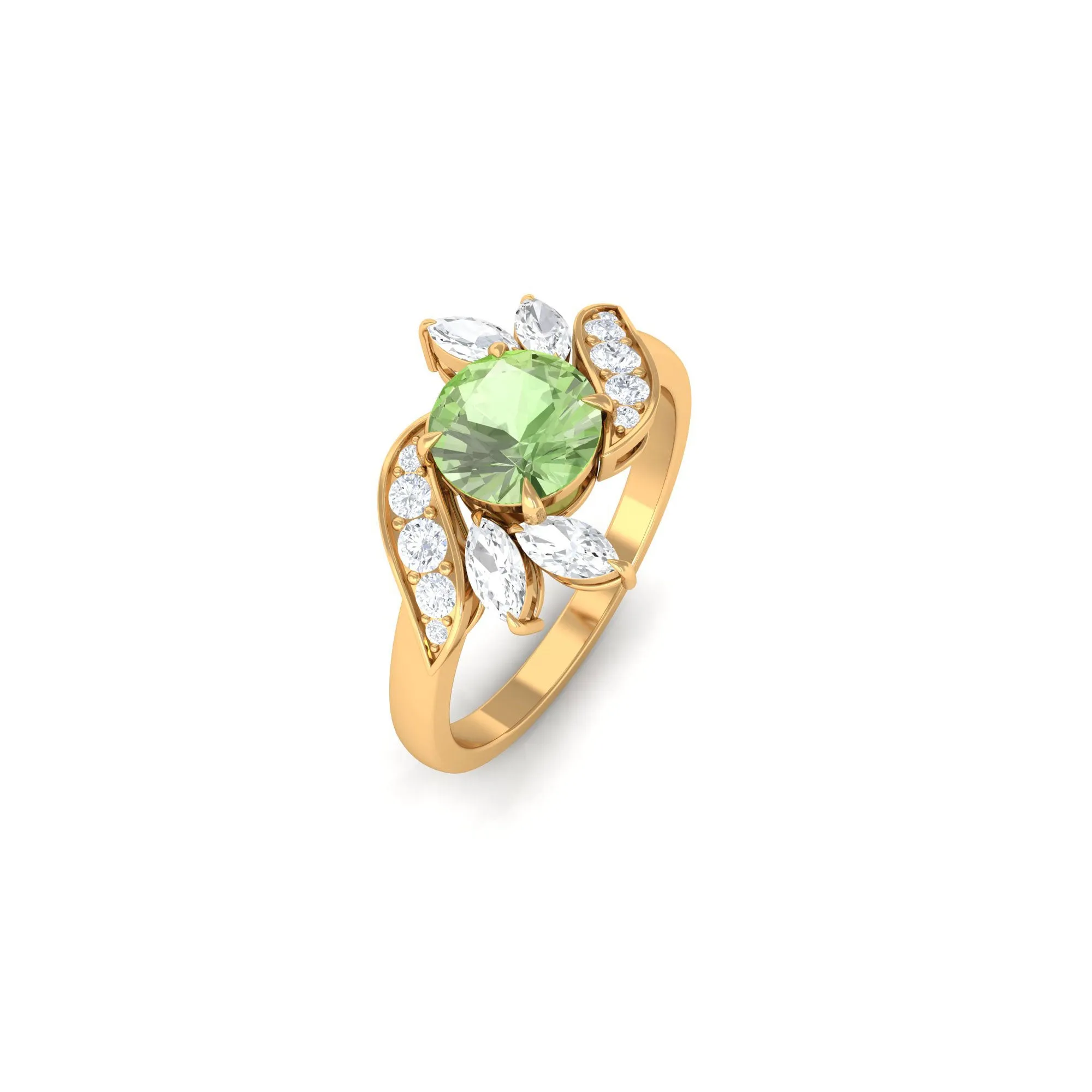 Green Sapphire Flower Engagement Ring with Diamond