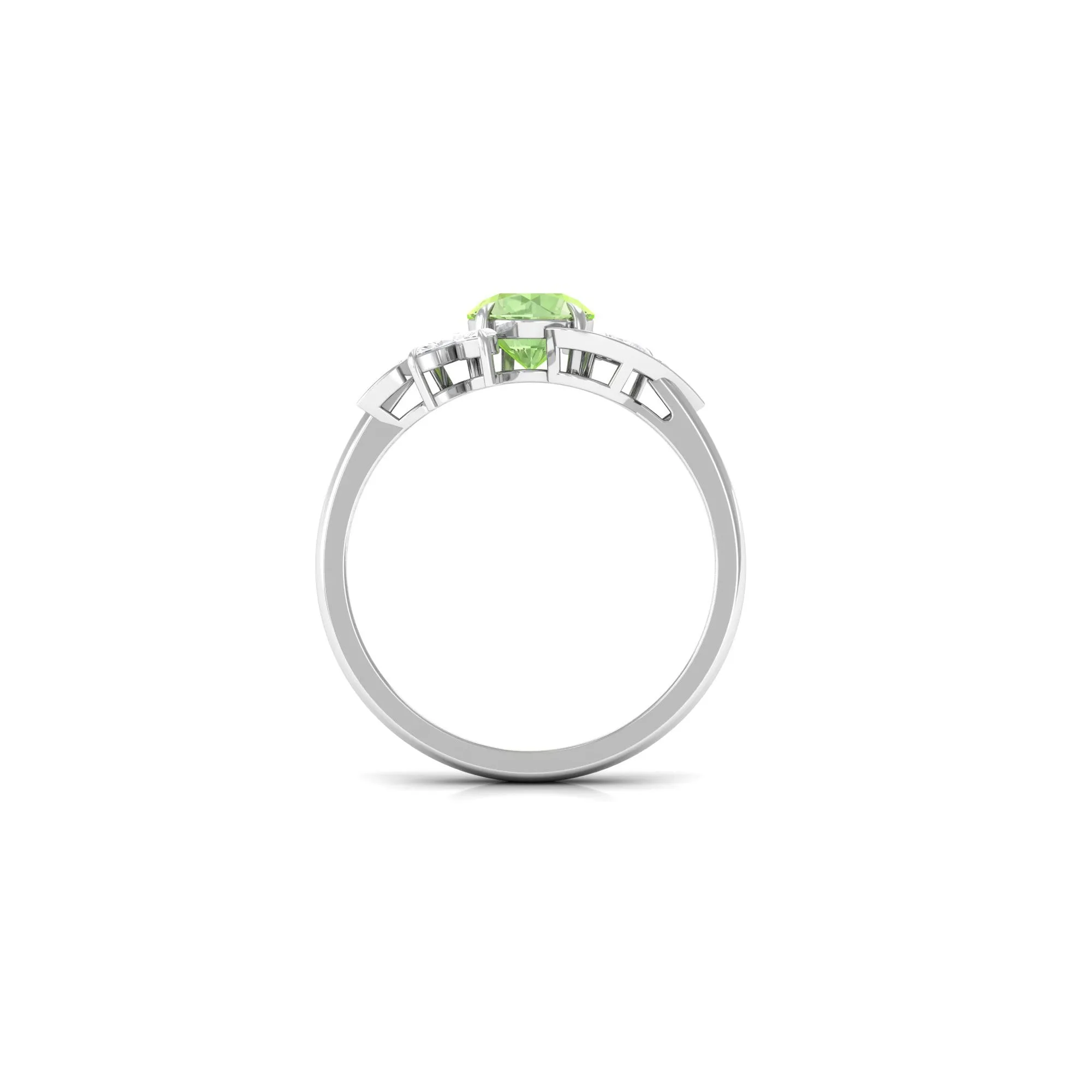 Green Sapphire Flower Engagement Ring with Diamond