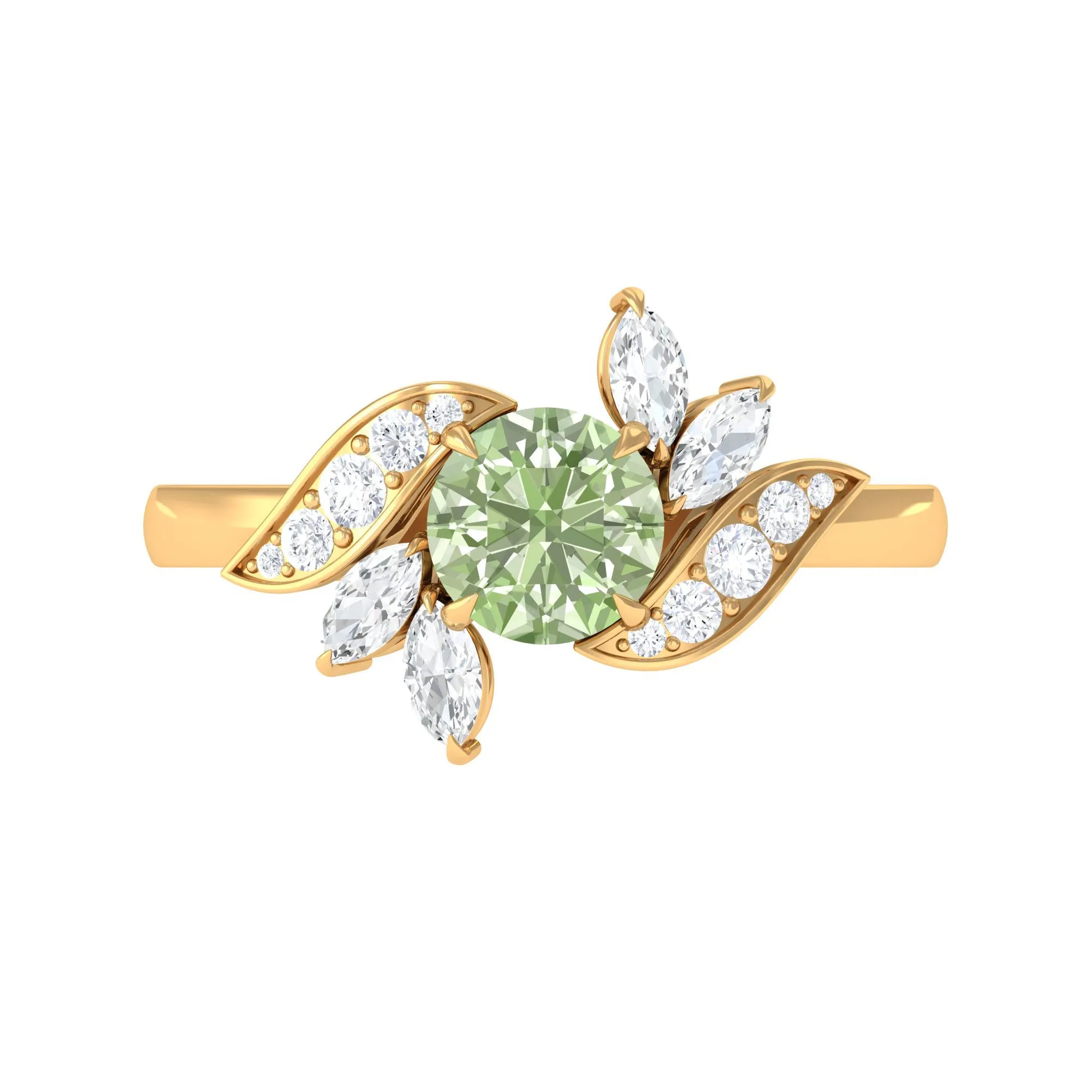 Green Sapphire Flower Engagement Ring with Diamond
