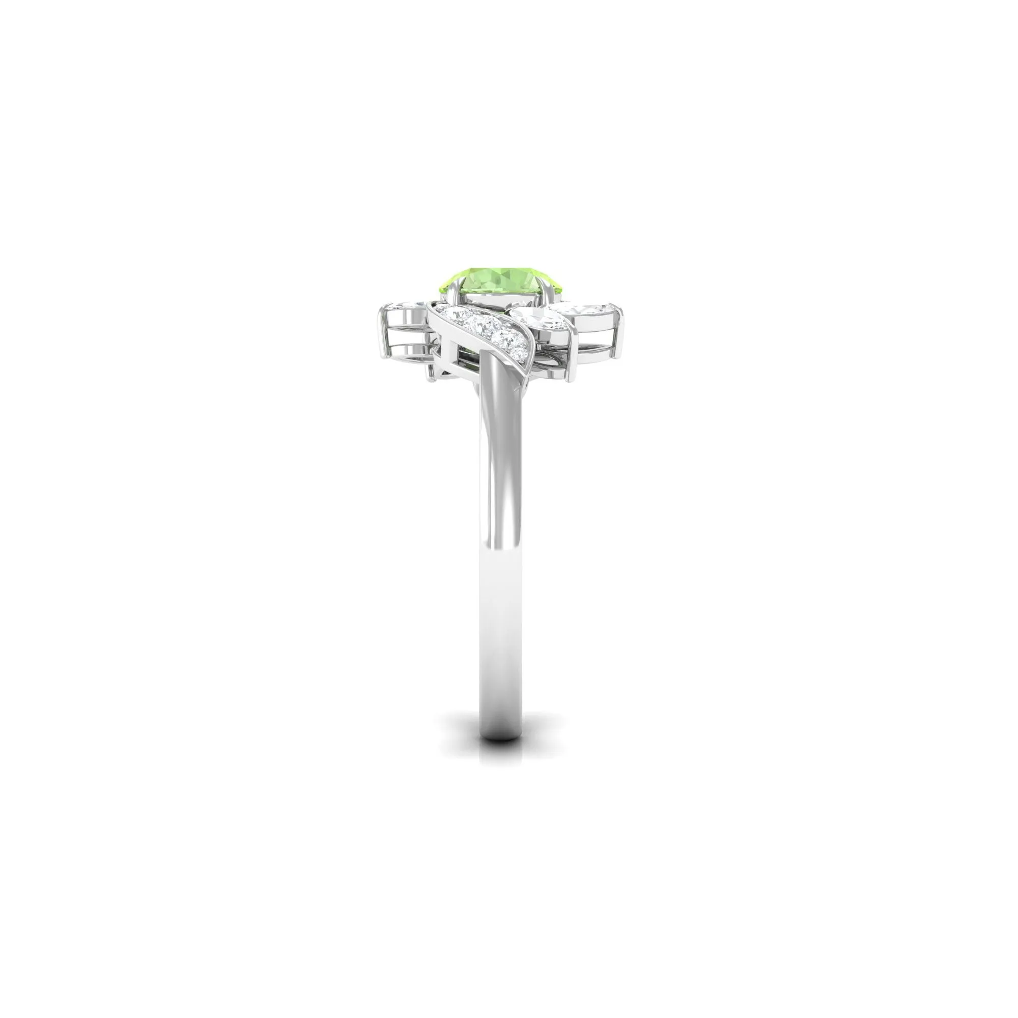 Green Sapphire Flower Engagement Ring with Diamond