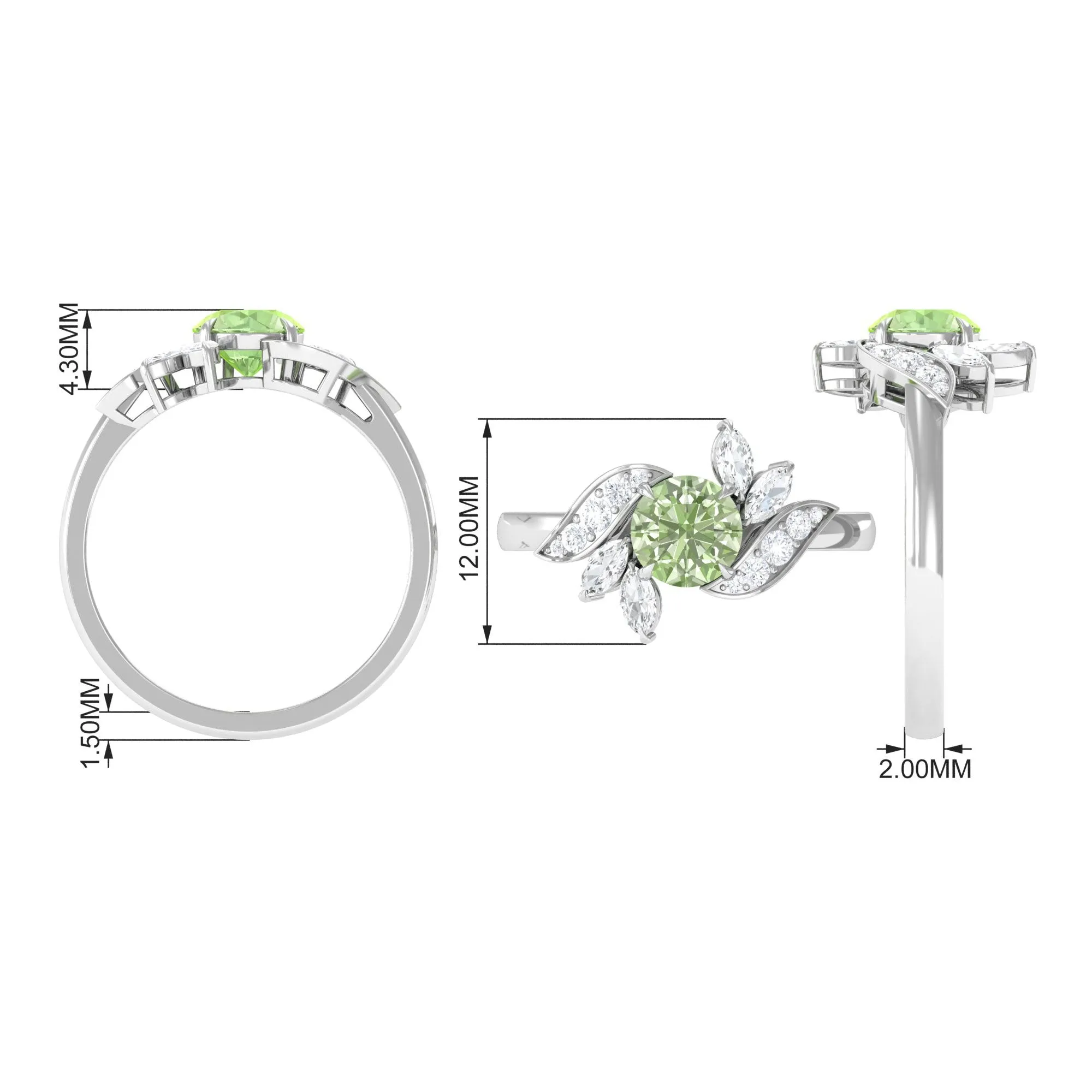 Green Sapphire Flower Engagement Ring with Diamond