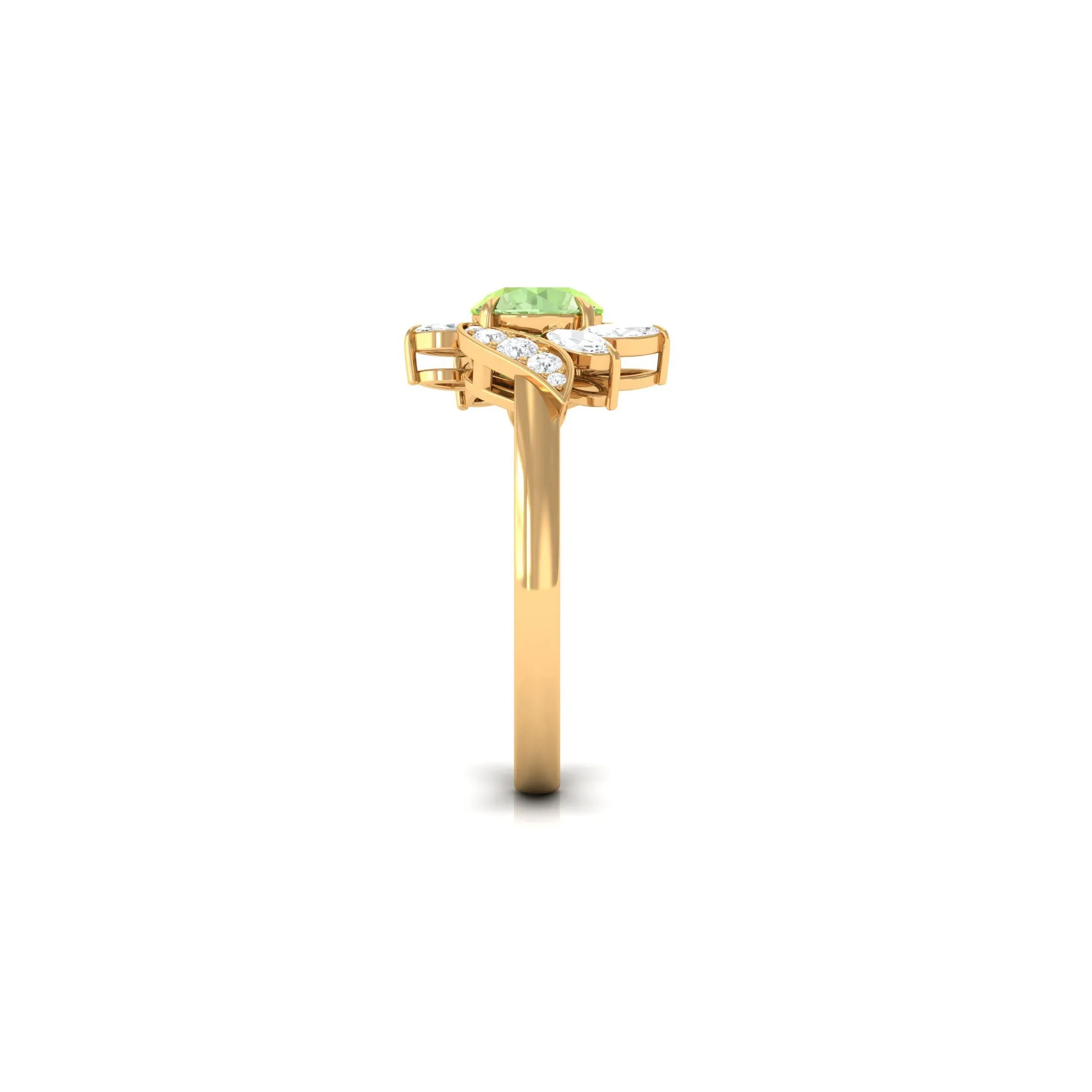 Green Sapphire Flower Engagement Ring with Diamond