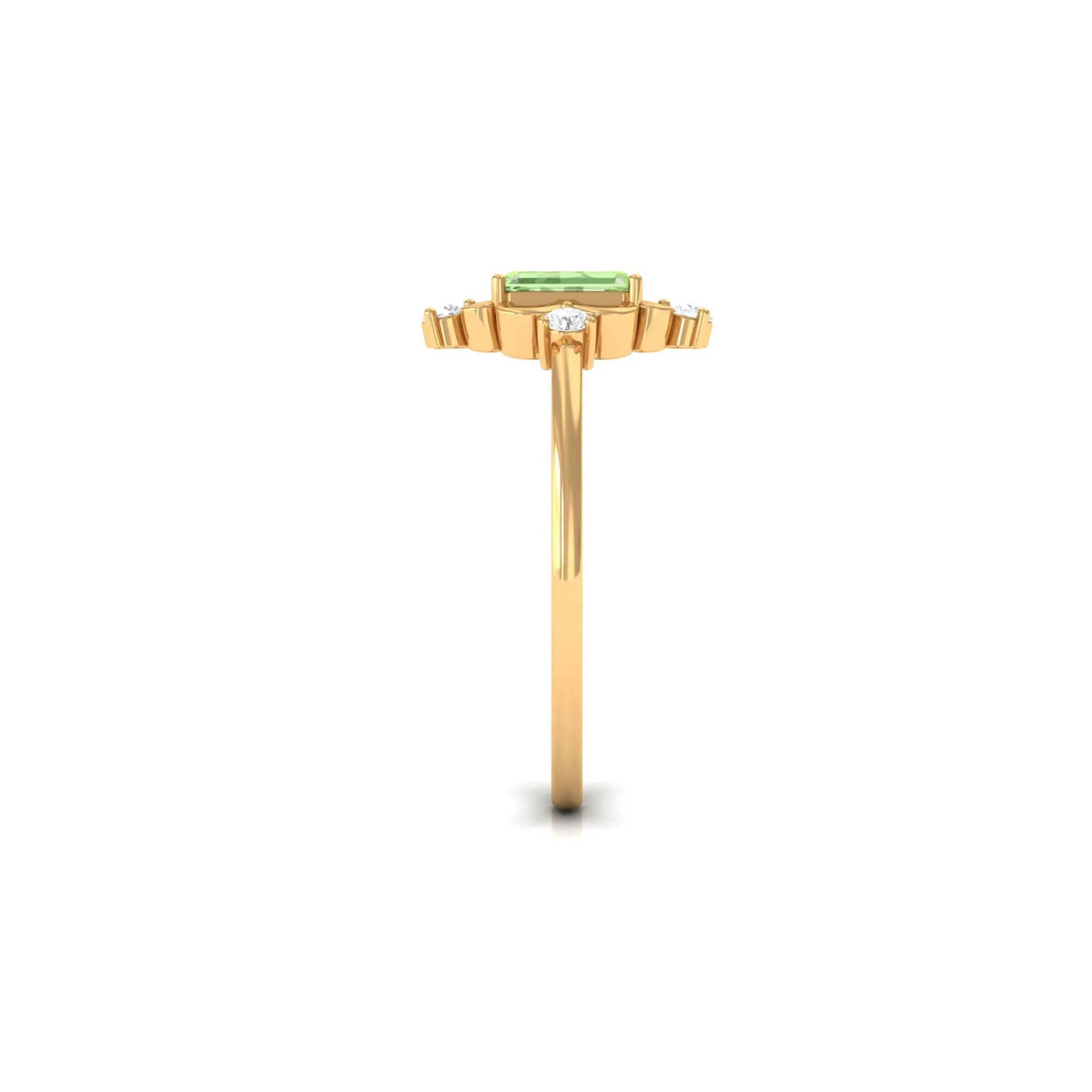 Green Sapphire Solitaire Vintage Ring with Diamond Stones