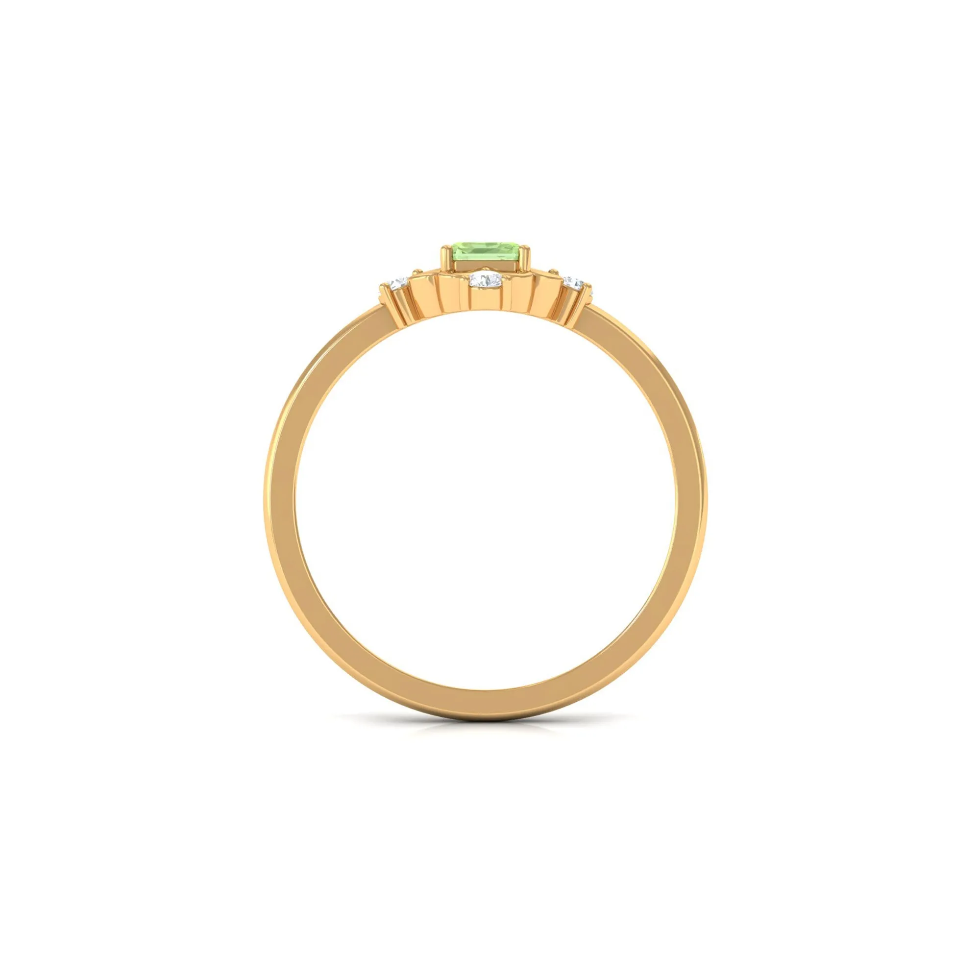 Green Sapphire Solitaire Vintage Ring with Diamond Stones