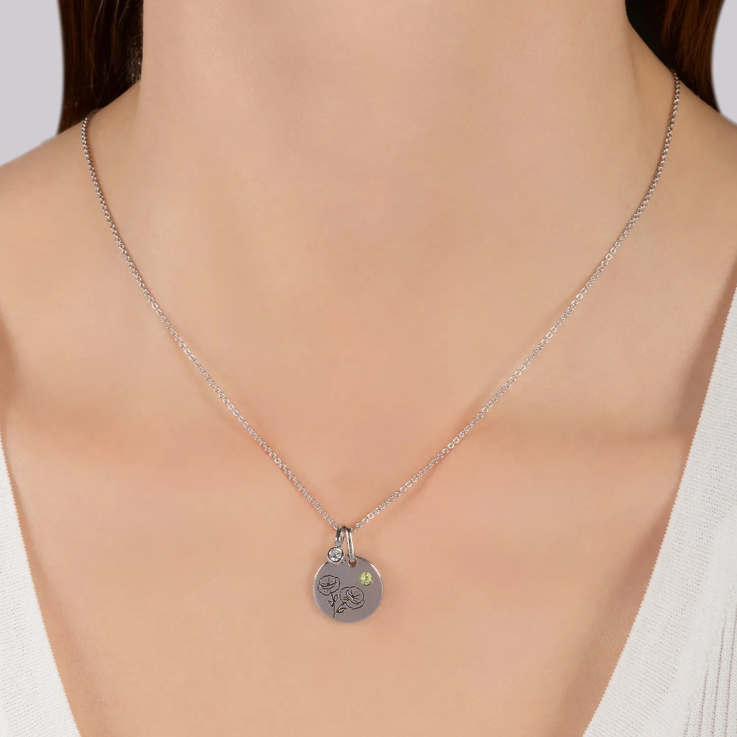 Hallmark Fine Jewelry August Flower of the Month Pendant in Sterling Silver with Peridot and Diamond Accent