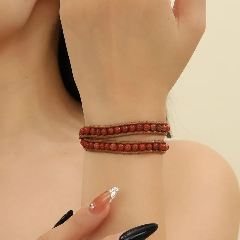 Handmade Light Luxury Rice Bead and Onyx Stone Bracelet - 2024 Women'S Braided Beaded Bracelet