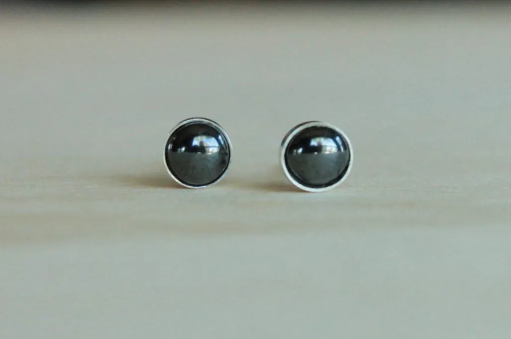 Hematite Bezel Gemstone, Med (Niobium or Titanium Post Earrings for Sensitive Ears)