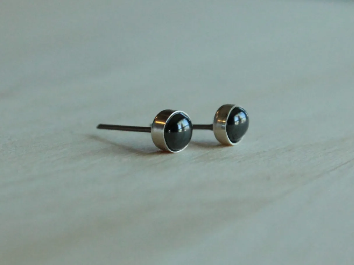 Hematite Bezel Gemstone, Med (Niobium or Titanium Post Earrings for Sensitive Ears)