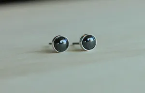 Hematite Bezel Gemstone, Med (Niobium or Titanium Post Earrings for Sensitive Ears)