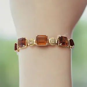 High End 18K Yellow Gold & Faceted Citrine Linked Bracelet
