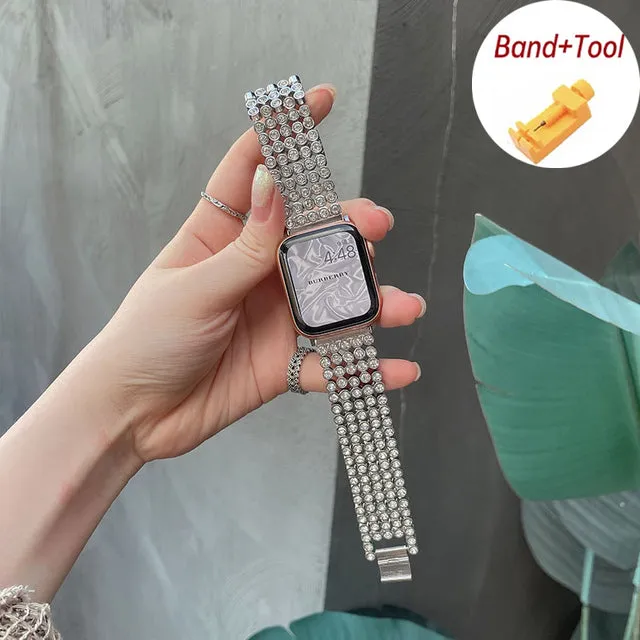 Lady Luxury Diamond Gold Strap For Apple Watch Band Series 7 6 5 4 Ring Link Bracelet iWatch 38/40/41mm 42/44/45mm Wristband |Watchbands|