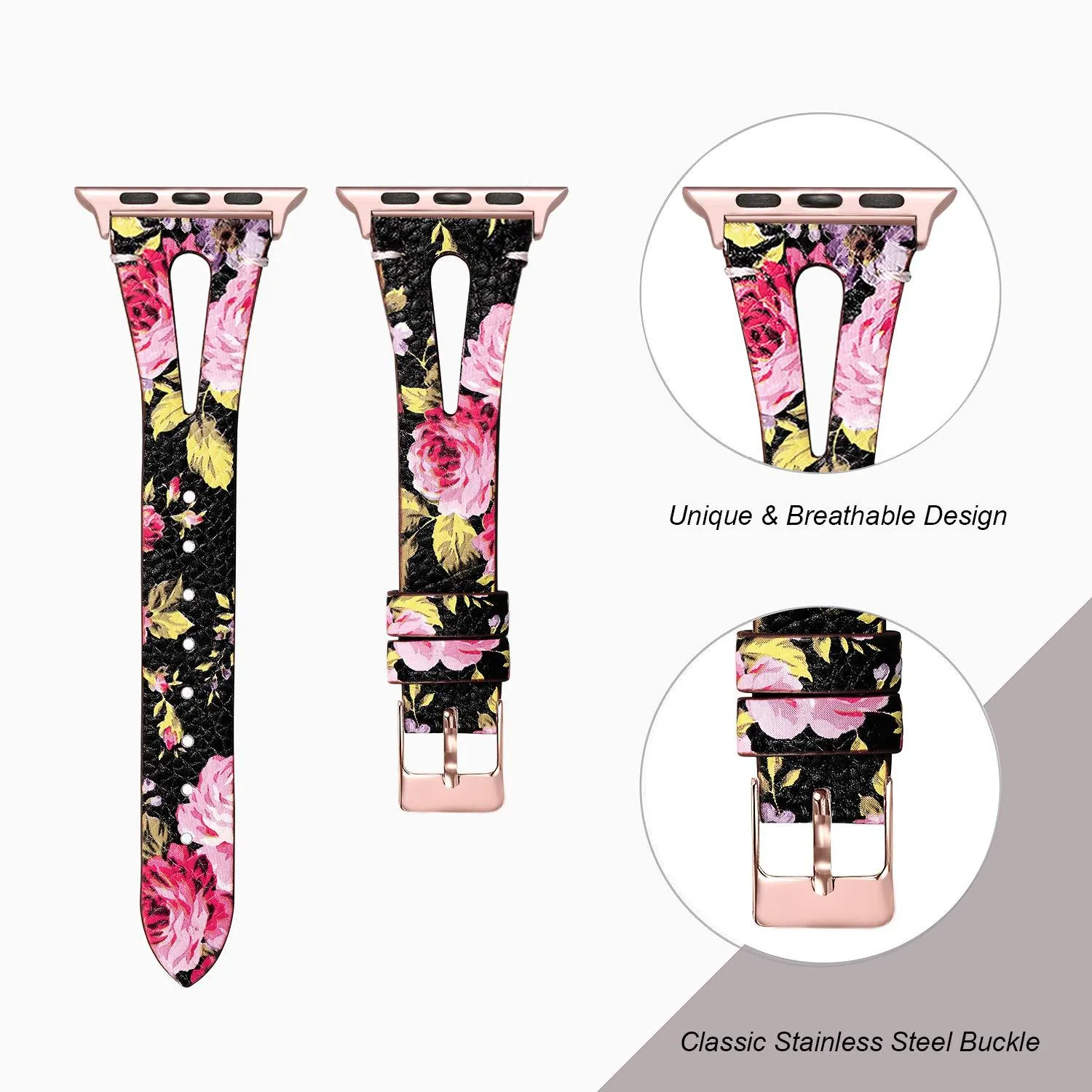 Leather Bracelet For Apple Series 7 6 5 4 Slim Floral Classic Strap