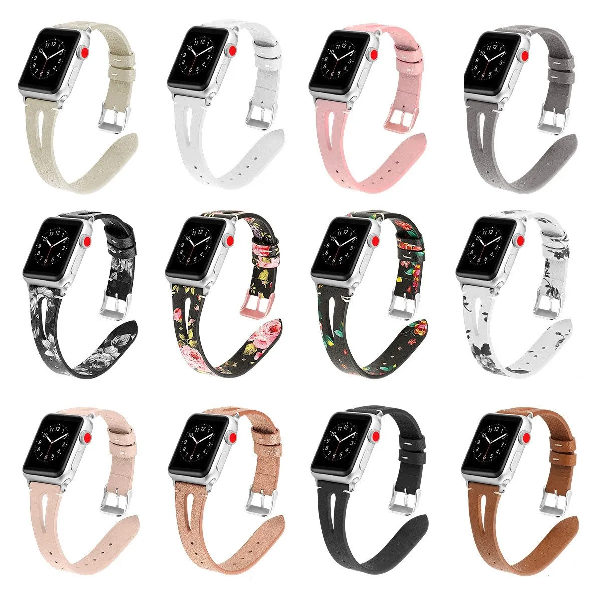 Leather Bracelet For Apple Series 7 6 5 4 Slim Floral Classic Strap