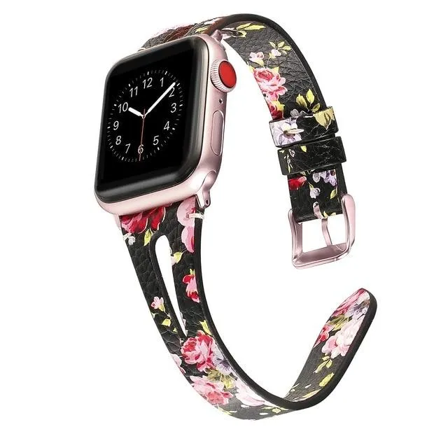Leather Bracelet For Apple Series 7 6 5 4 Slim Floral Classic Strap