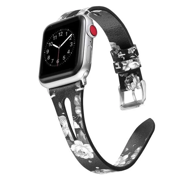 Leather Bracelet For Apple Series 7 6 5 4 Slim Floral Classic Strap