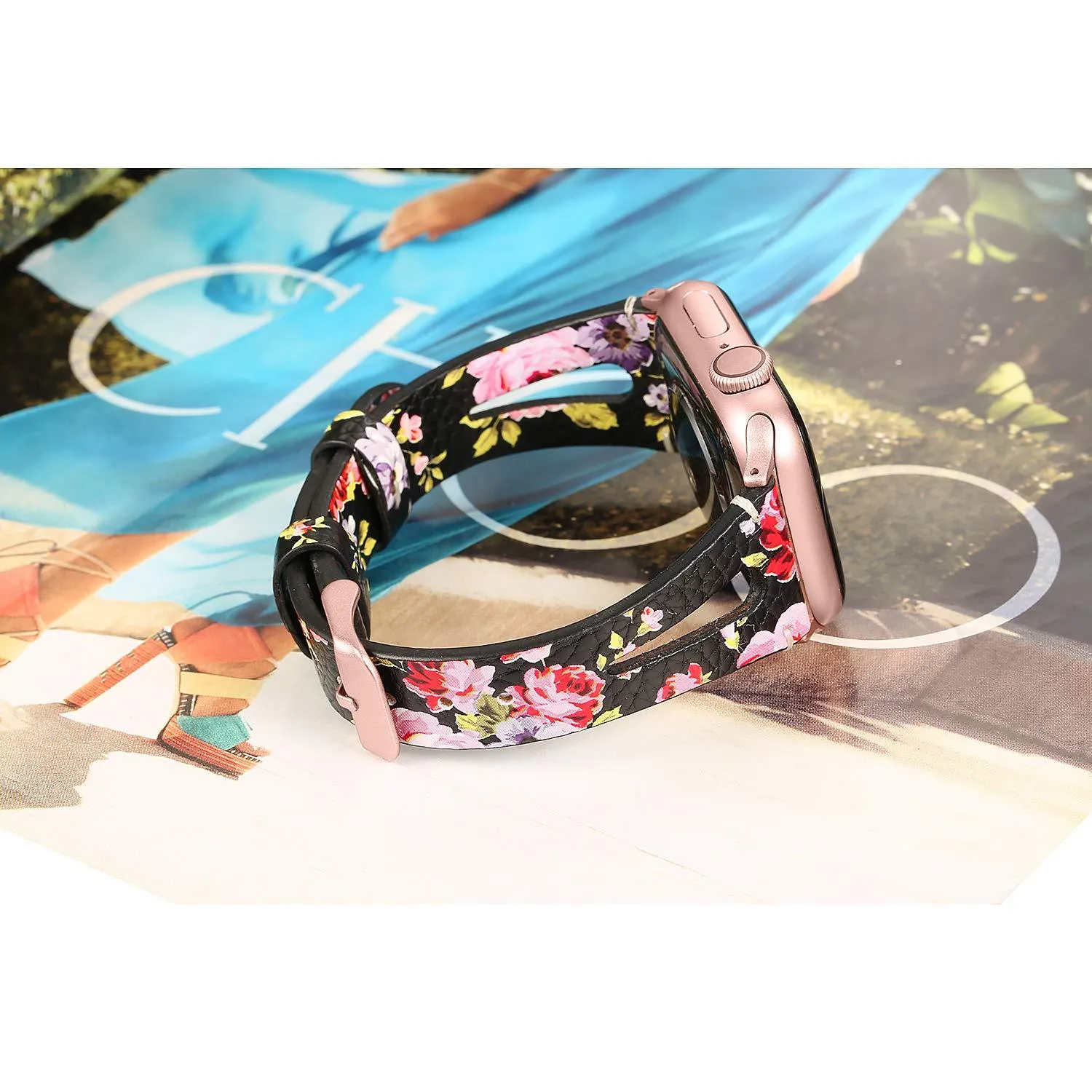Leather Bracelet For Apple Series 7 6 5 4 Slim Floral Classic Strap