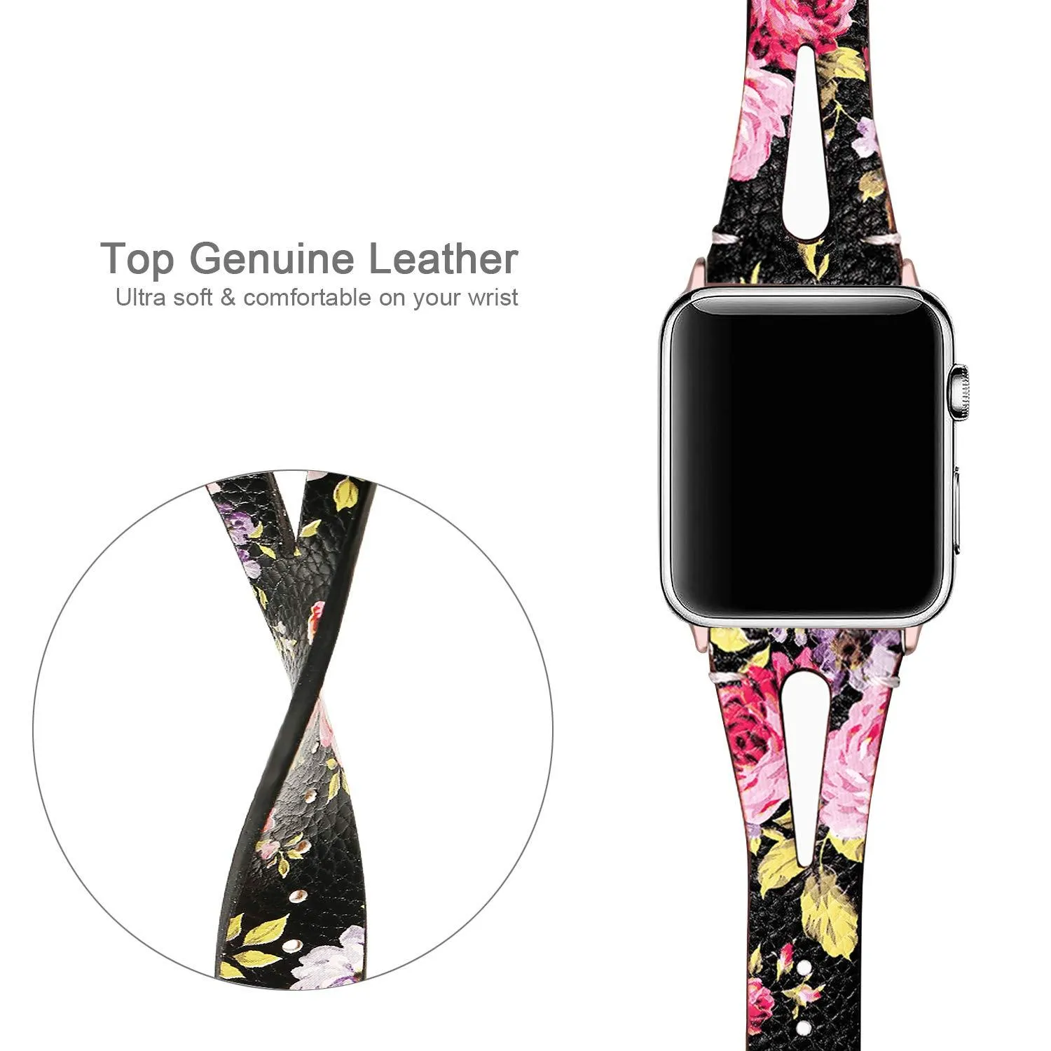 Leather Bracelet For Apple Series 7 6 5 4 Slim Floral Classic Strap