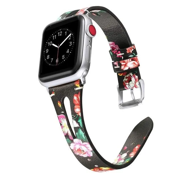 Leather Bracelet For Apple Series 7 6 5 4 Slim Floral Classic Strap