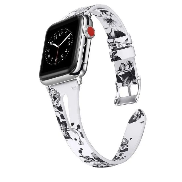 Leather Bracelet For Apple Series 7 6 5 4 Slim Floral Classic Strap