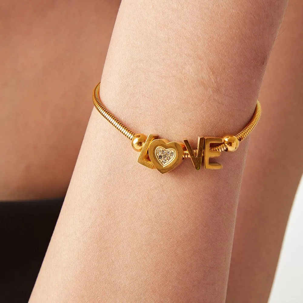Love Bracelet 18K gold-plated Titanium Steel Rhinestone Letter