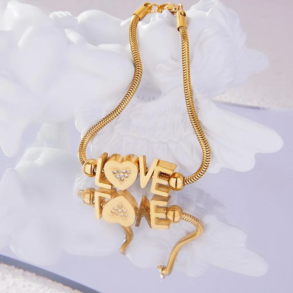 Love Bracelet 18K gold-plated Titanium Steel Rhinestone Letter